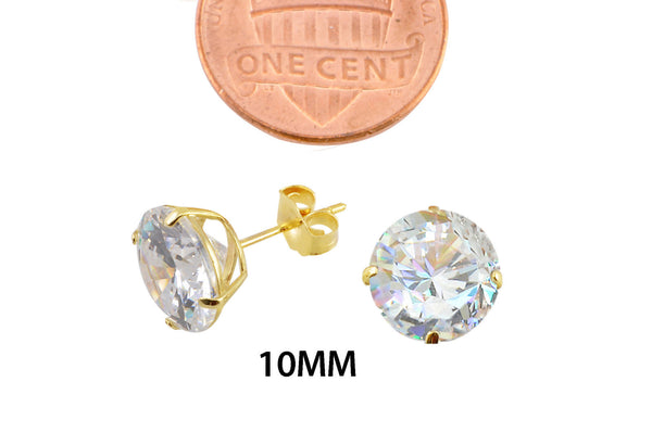 14k Yellow Gold Stud Earrings Clear Round Cubic Zirconia Basket Set - Jewelryland.com