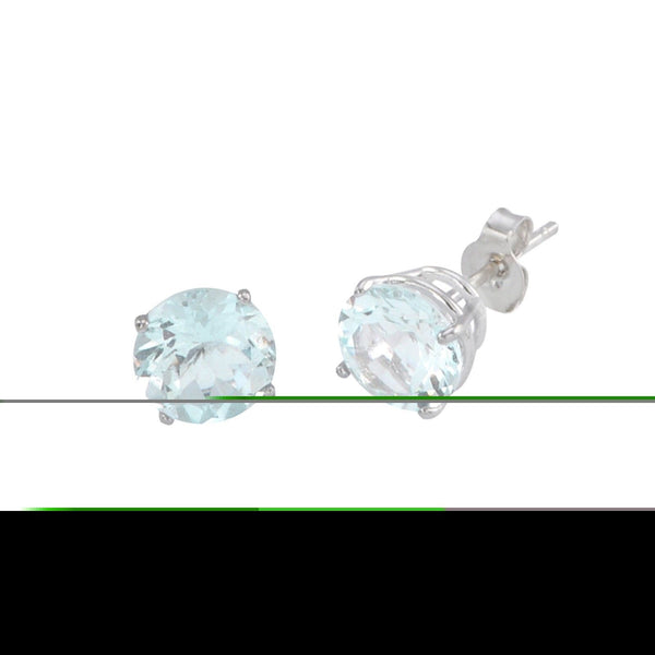 Green Amethyst Stud Earrings 14k White Gold Round Basket Set - Genuine Gemstone - Jewelryland.com