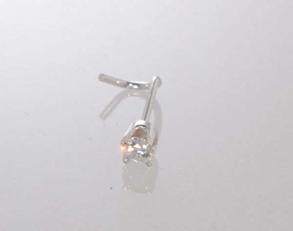 20g 14k White Gold .075 ct Genuine Diamond Nose Stud Nose Pin - Curved 7.5pt - Jewelryland.com