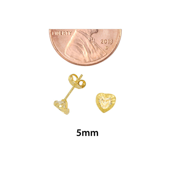 10k Yellow Gold 5mm CZ Heart Earrings with Laser Cut Frame Design Pushbacks - Jewelryland.com