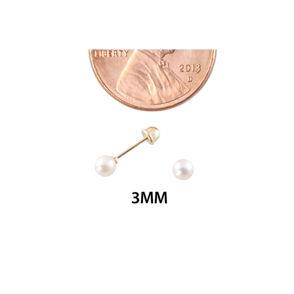Round Pearl Earrings 10k Yellow Gold Screw Back 3mm - Petite Very Small - Jewelryland.com