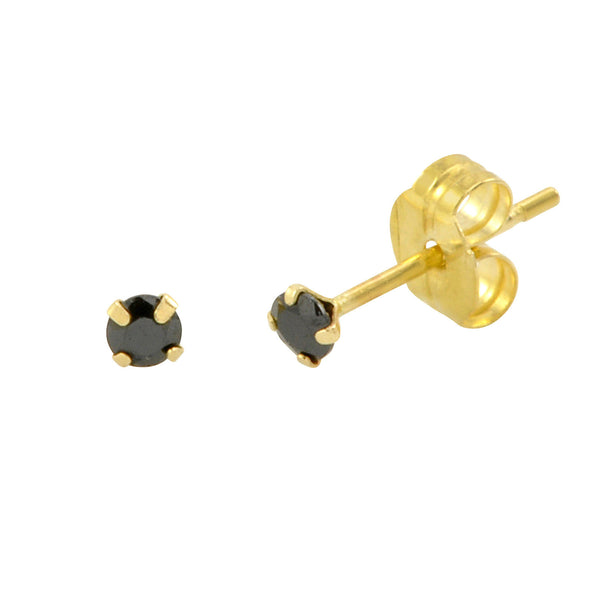 14k Yellow Gold Black Cubic Zirconia Stud Earrings Round CZ - Jewelryland.com