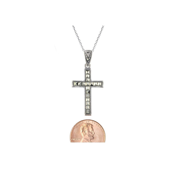 Sterling Silver Marcasite Cross Necklace with 18" Silver Chain - Jewelryland.com