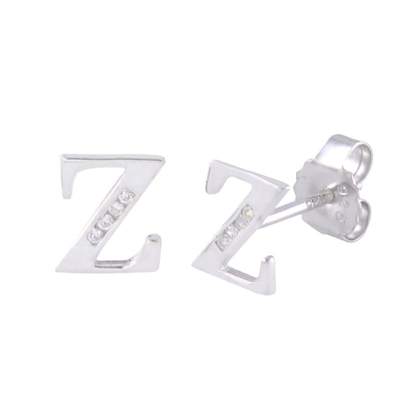 CZ Initial Letter Earrings 925 Sterling Silver All Letters Available A to Z - Jewelryland.com