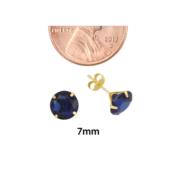 10k Yellow Gold Blue Sapphire CZ Stud Earrings Cubic Zirconia Round Prong Set - Jewelryland.com