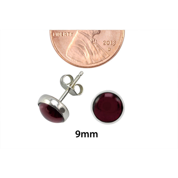 925 Sterling Silver Red Garnet Earrings Gemstone Studs 9mm Round - Jewelryland.com