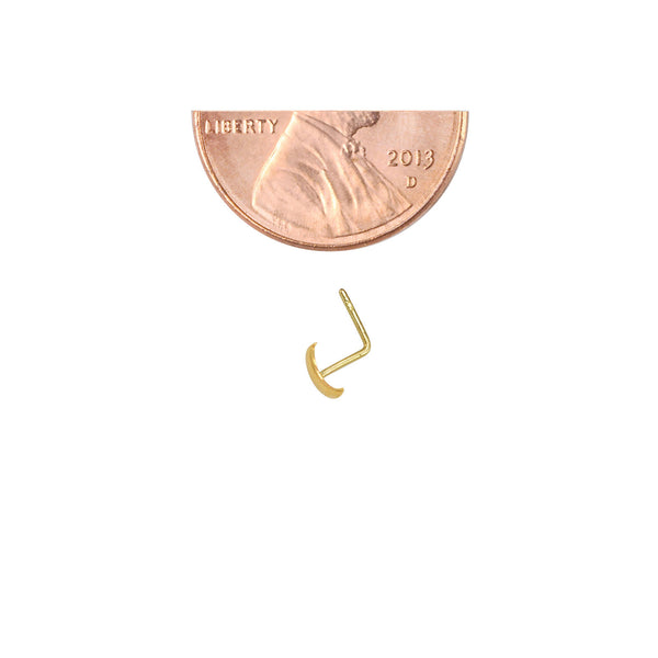 Moon Nose Stud 22G 14k Yellow Gold 4mm L Shaped Curved Nose Pin - Jewelryland.com