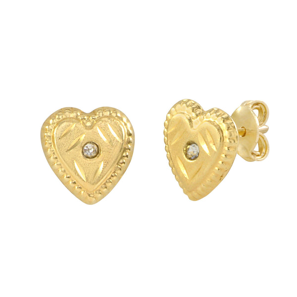 CZ Heart Stud Earrings 10k Yellow Gold Laser Cut with Pushbacks 8mm - Jewelryland.com