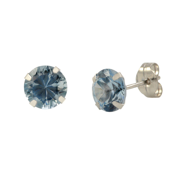 10k White Gold Blue Aqua CZ Stud Earrings Cubic Zirconia Round Prong Set - Jewelryland.com