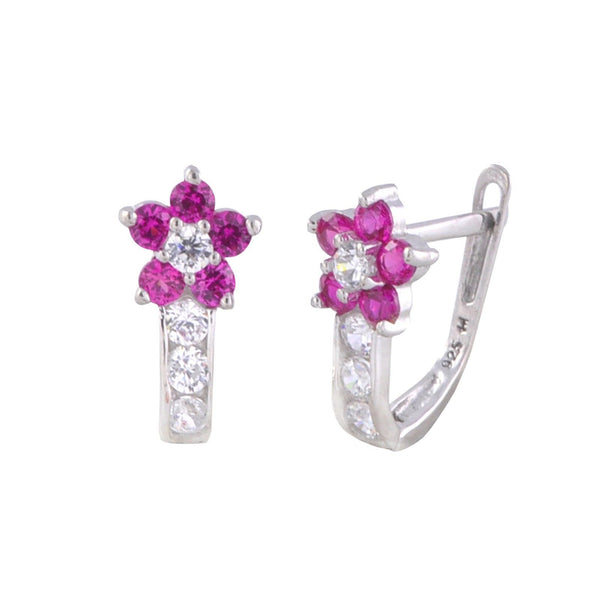 Sterling Silver Leverback Earrings Flower CZ Birthstone Colors - 2 Color Design - Jewelryland.com