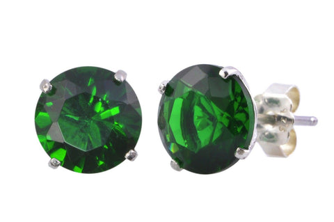 Emerald Stud Earrings .925 Silver CZ May Birthstone Round BASKET - Jewelryland.com