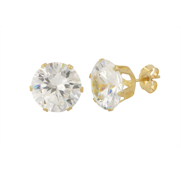 14k Yellow Gold 6 Prong Round Cubic Zirconia CZ Stud Earrings - Jewelryland.com
