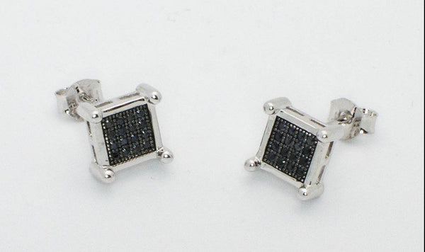925 Sterling Silver Black Square Cubic Zirconia Stud Earrings 9mm Pave - Jewelryland.com