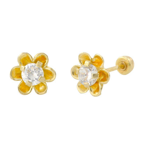 CZ Flower Daisy Stud Earrings 10k Yellow Gold with Screwbacks 6mm - Jewelryland.com