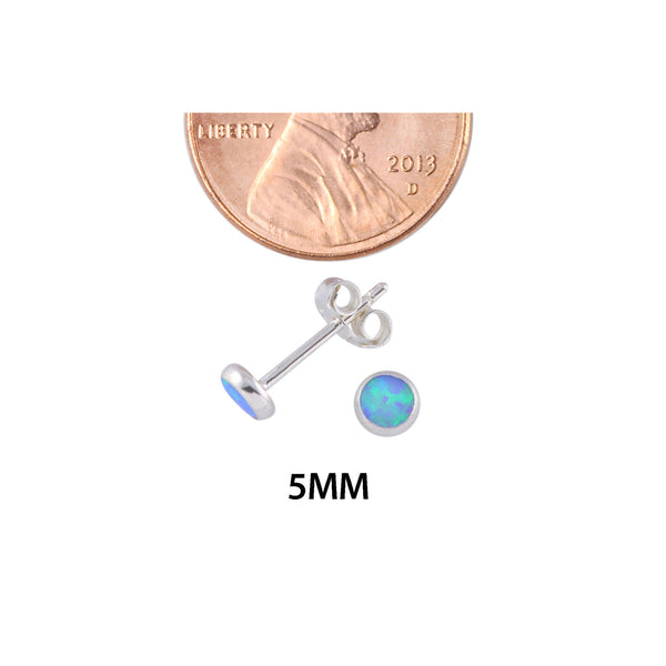 Opal Stud Earrings Periwinkle Green Gemstone Sterling Silver 5mm Round - Jewelryland.com