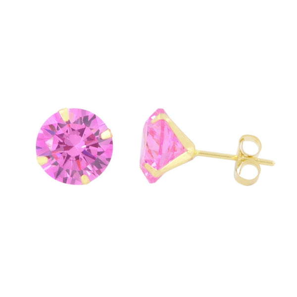 14k Yellow Gold Pink CZ Earrings Round Cubic Zirconia October Birthstone Studs - Jewelryland.com