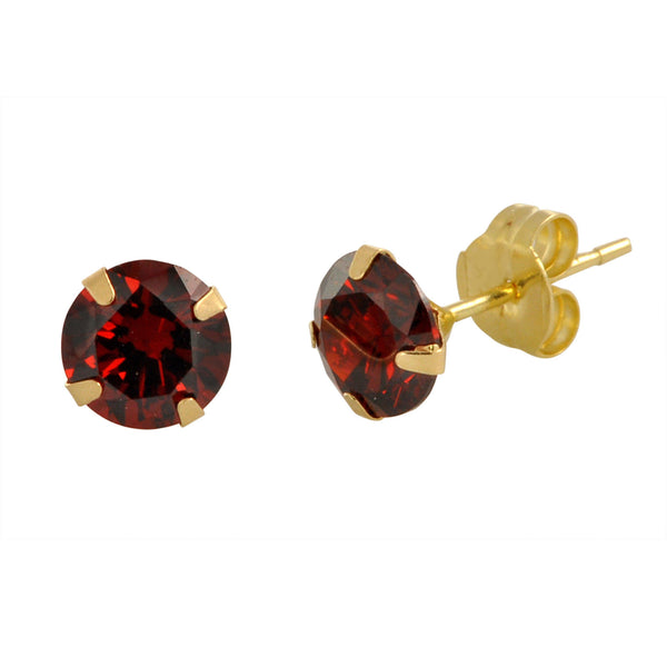 10k Yellow Gold Red Garnet CZ Stud Earrings Cubic Zirconia Round Prong Set - Jewelryland.com