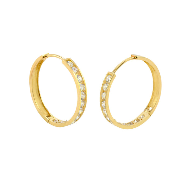 10k Yellow Gold Huggie Hoop Earrings White CZ Cubic Zirconia Stones 23mm x 3mm - Jewelryland.com