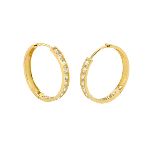 10k Yellow Gold Huggie Hoop Earrings White CZ Cubic Zirconia Stones 23mm x 3mm - Jewelryland.com