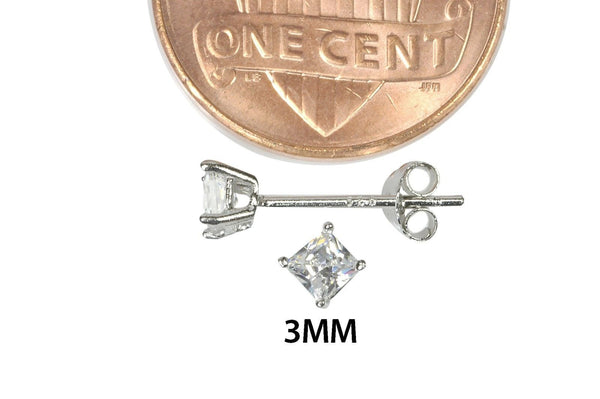 Sterling Silver Square Cubic Zirconia Stud Earrings AAA Clear CZ Basket Setting - Jewelryland.com