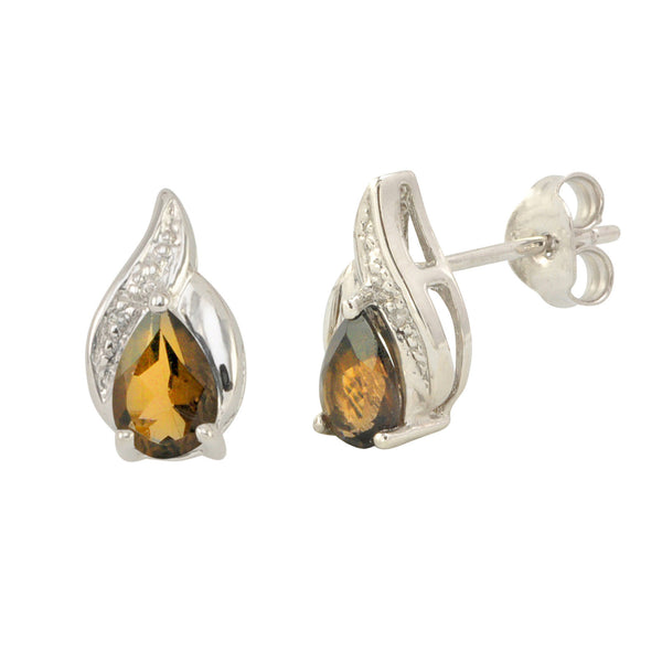 Diamond & Smoky Quartz Earrings (.01 cttw, I-J, I2) Sterling Silver Oval Swirl - Jewelryland.com