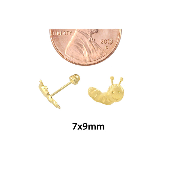 Smiley Inch Worm Stud Earrings 10k Yellow Gold Laser Cut with Screwbacks 7x9 - Jewelryland.com