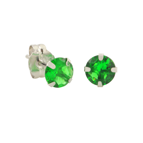 10k White Gold Green Emerald CZ Stud Earrings Cubic Zirconia Round Prong Set - Jewelryland.com
