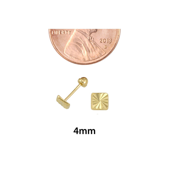 Laser Cut Square Stud Earrings 10k Yellow Gold with Screwbacks 4mm - Jewelryland.com