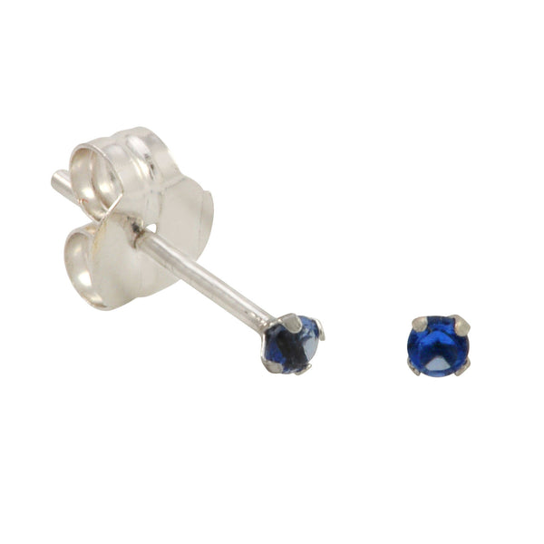 10k White Gold Blue Sapphire CZ Stud Earrings Cubic Zirconia Round Prong Set - Jewelryland.com