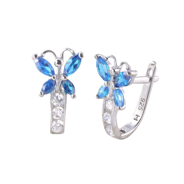 Sterling Silver Leverback Earrings Butterfly CZ Birthstone Colors - Two Color - Jewelryland.com
