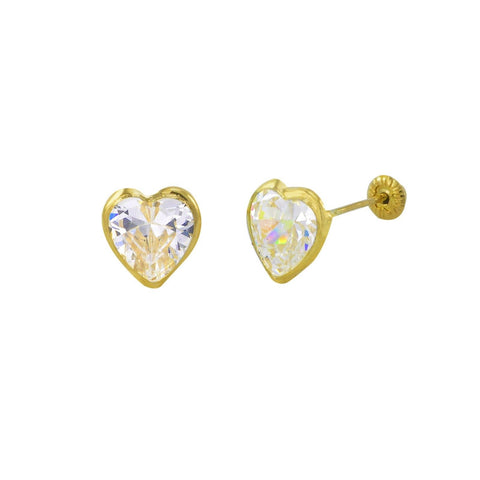 10k Yellow Gold Heart Stud Earrings Screwbacks Clear CZ Bezel Set 4mm-7mm - Jewelryland.com