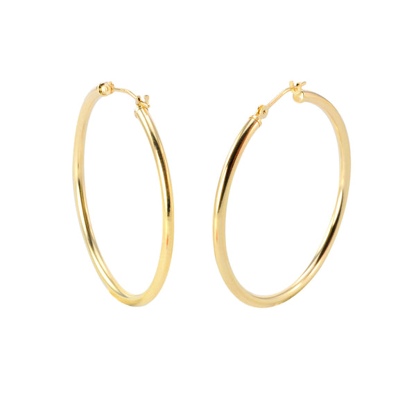 14k Yellow Gold Hoop Earrings 35mm Latch Post Hoops - High Polish 1-3/8" - Jewelryland.com