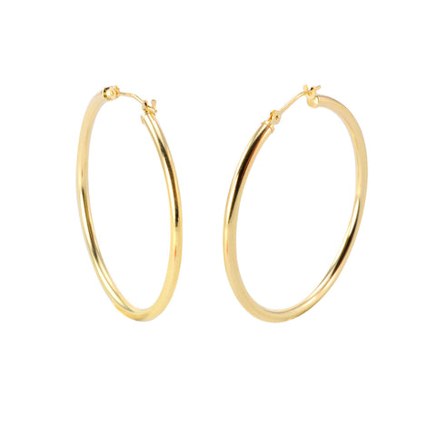 14k Yellow Gold Hoop Earrings 35mm Latch Post Hoops - High Polish 1-3/8" - Jewelryland.com