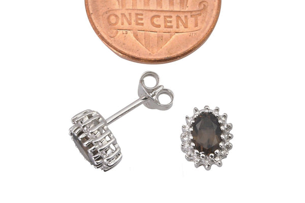 Smoky Quartz & Diamond Stud Earrings Oval .03 ct, I-J, I2 - Jewelryland.com
