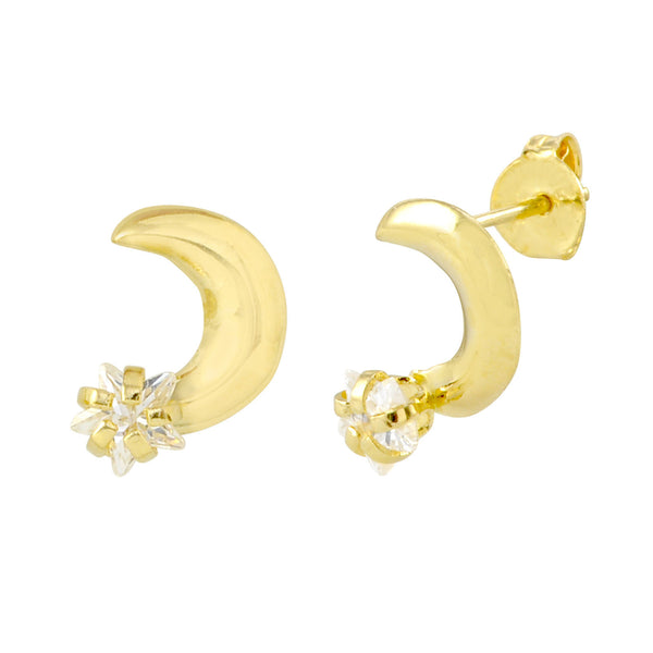 10k Yellow Gold Moon and Star Stud Earrings with Pushbacks 9mm x 8mm - Jewelryland.com