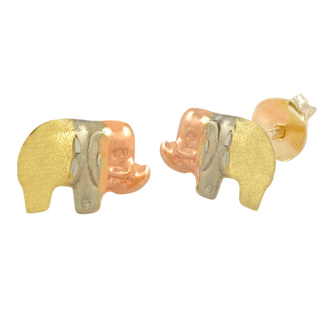 Rhino Stud Earrings 10k Gold Tri Color Gold Yellow White Rose Pushbacks 5mm x8mm - Jewelryland.com
