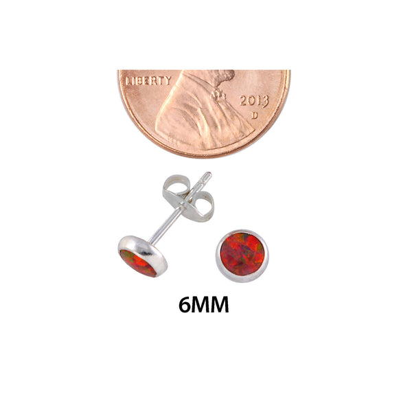 Womens Opal Earrings Round Iridescent Orange Sterling Silver Studs 6mm - Jewelryland.com