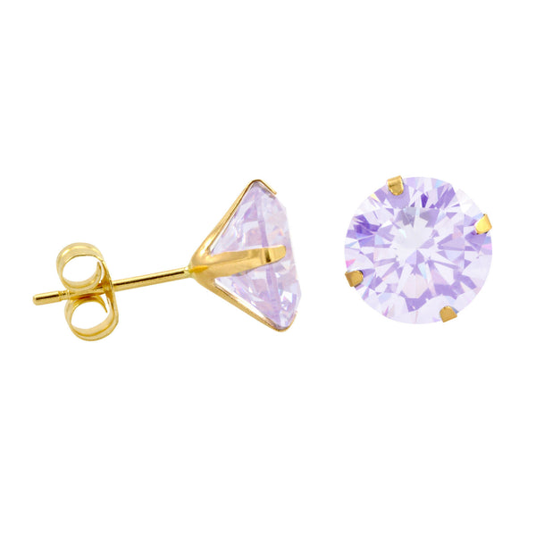 10k Yellow Gold Lavender CZ Stud Earrings Cubic Zirconia Round Prong Set - Jewelryland.com