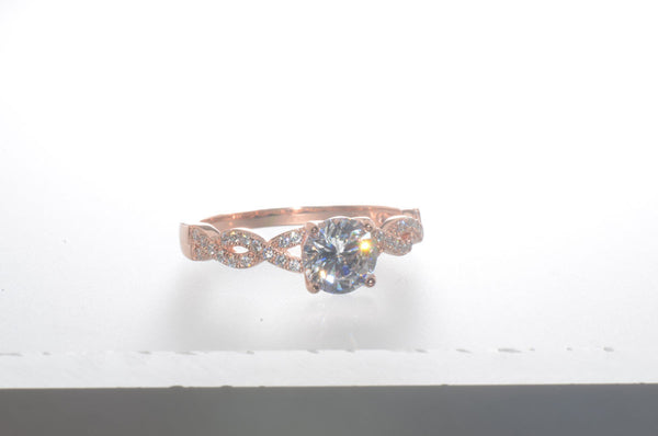 Sterling Silver Rose Gold Plated 7mm Round Brilliant CZ Solitaire Ring - Jewelryland.com