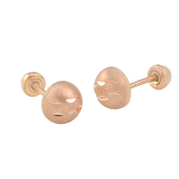10k Rose Gold Half Ball Screwback Stud Earrings Matte Finish Laser Cut 4mm-7mm - Jewelryland.com