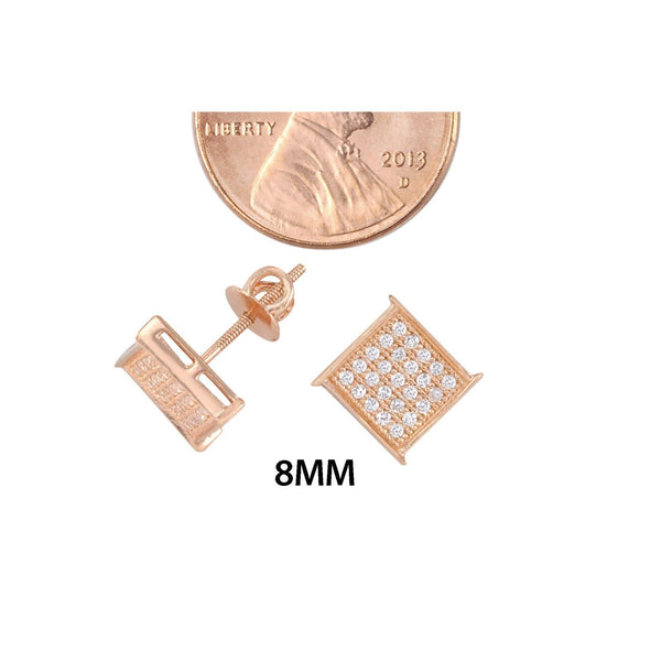 Hip Hop Screwback Stud Earrings Rose Gold Plated 8mm CZ Square Edge Overhang - Jewelryland.com