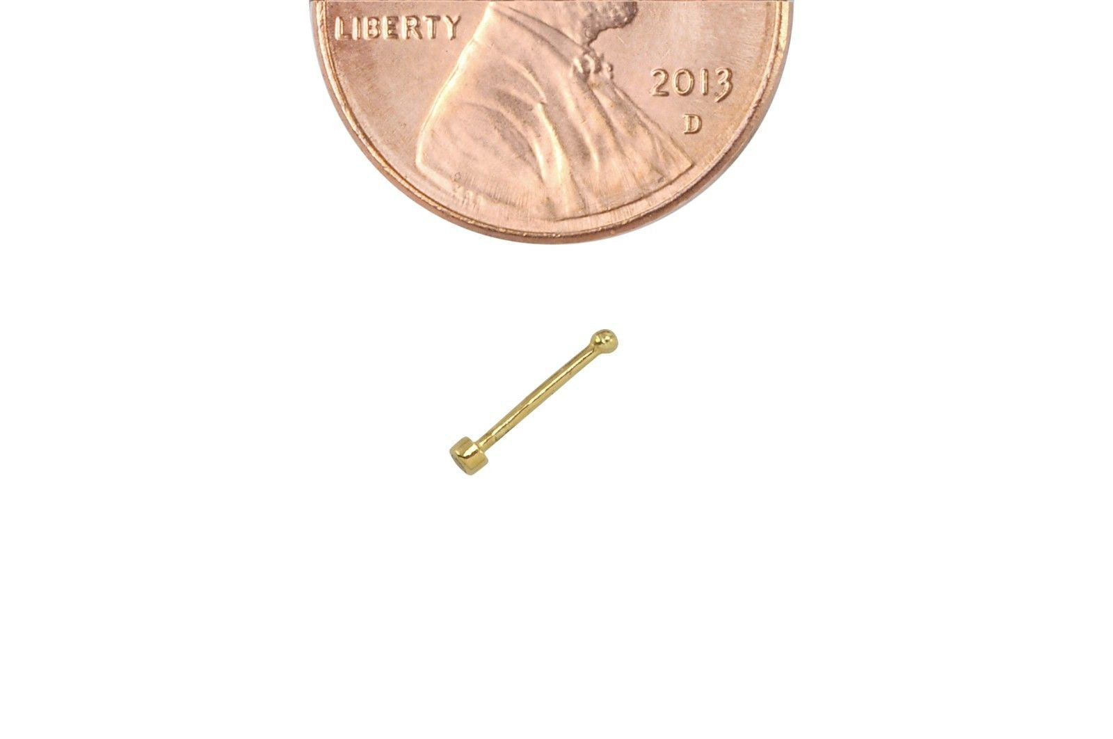 14k Yellow Gold Tiny Nose Stud 22G White Round CZ Bezel Set