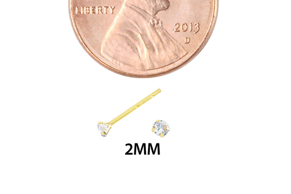 14k Yellow Gold Round CZ Cubic Zirconia Stud Earrings with Safety Silicone Backs - Jewelryland.com