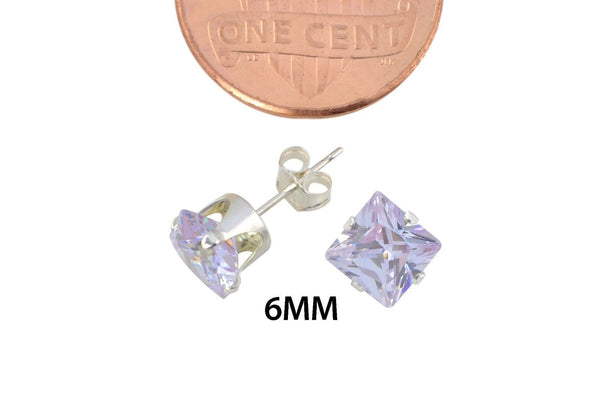 Lavender CZ Stud Earrings June Birthstone Prong Sterling Silver Cubic Zirconia - Jewelryland.com