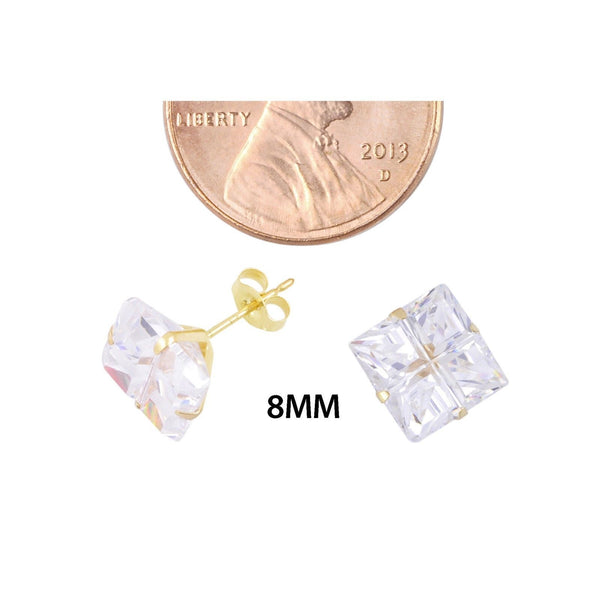 10k Yellow Gold Square CZ Stud Earrings Invisible Set Cubic Zirconia - 4 Segment - Jewelryland.com