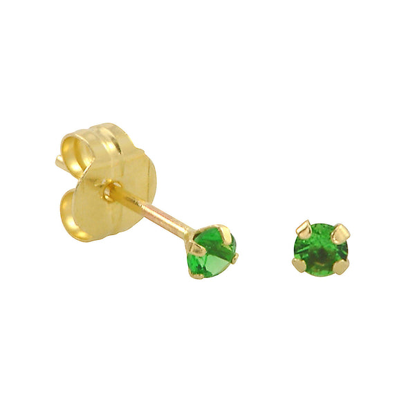 10k Yellow Gold Green Emerald CZ Stud Earrings Cubic Zirconia Round Prong Set - Jewelryland.com
