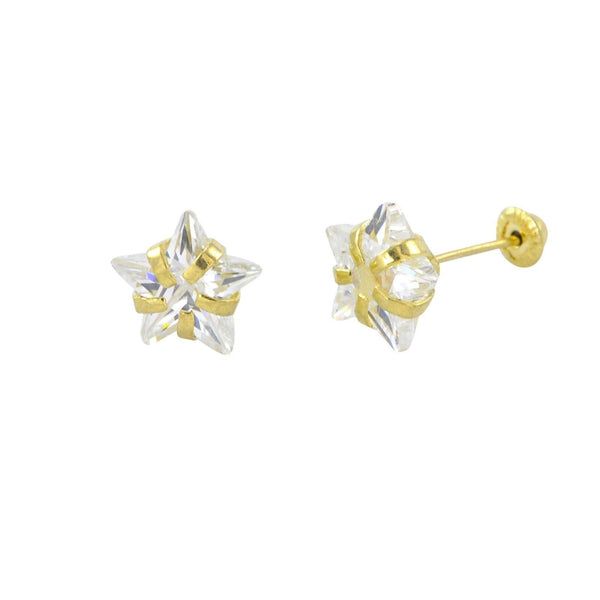 10k Yellow Gold Star Stud Earrings Screwbacks 7mm Clear Cubic Zirconia Prong Set - Jewelryland.com