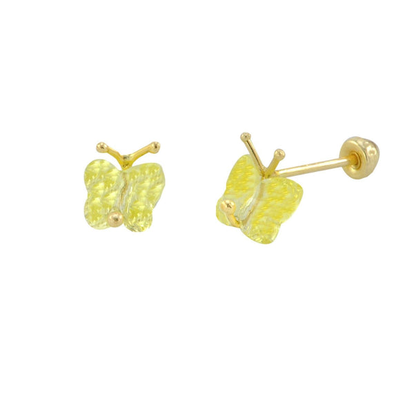 14k Gold Butterfly Earrings with Screw Backs - Magenta or Light Green - Jewelryland.com