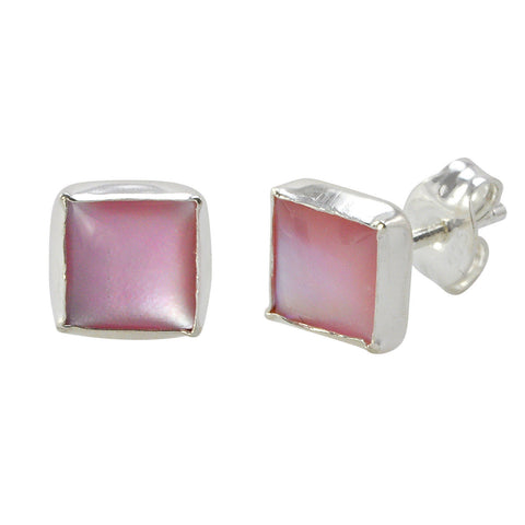 7mm Sterling Silver Square Rose Quartz Stud Earrings - Jewelryland.com