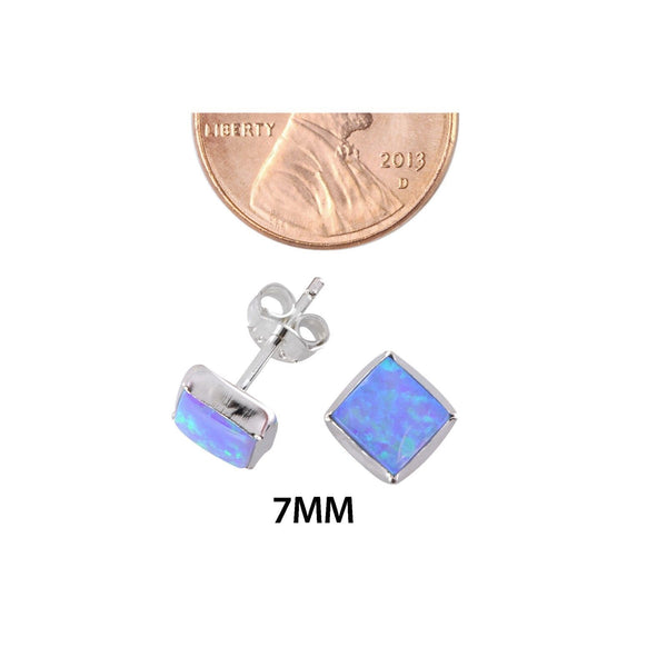 Sterling Silver 7mm Square Opal Gemstone Stud Earrings Periwinkle Green - Jewelryland.com
